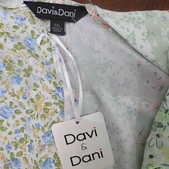 Davi & Dani Boho Cottagecore Green Open front duster mint green & white PLUS 3X - Picture 8 of 8